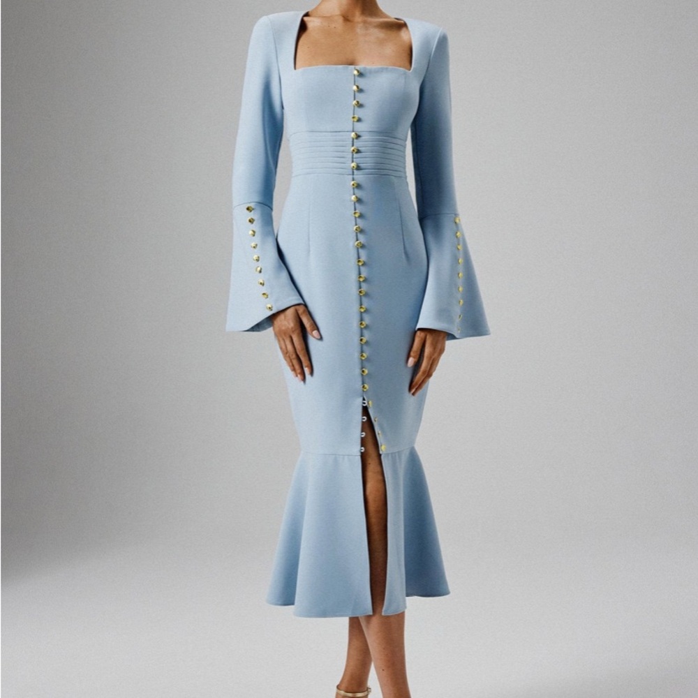 Elegant Blue Button-Down Dress